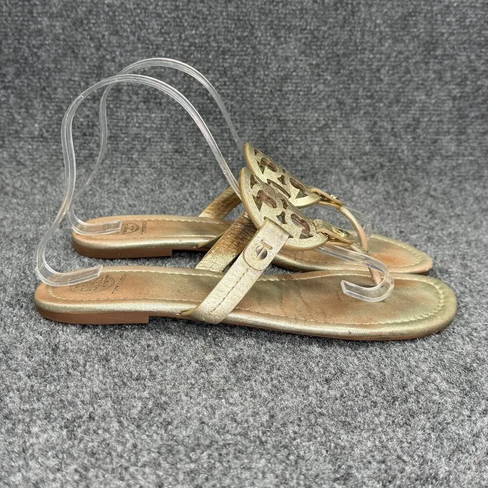 Tory Burch Miller Sandals Women's Size 8 Gold Leather Summer Thong Flip Flops